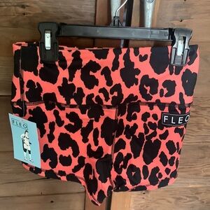 FLEO XS Coral leopard print women's athletic/gymnastics/tumbling shorts